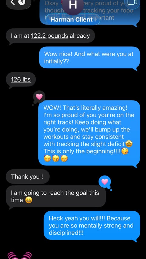 Client message celebrating progress toward a weight goal